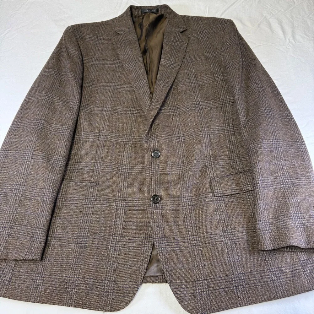 Ralph Lauren Brown Glen Plaid Wool Blend Sport Coat Natural Stretch Men's‎ 48L